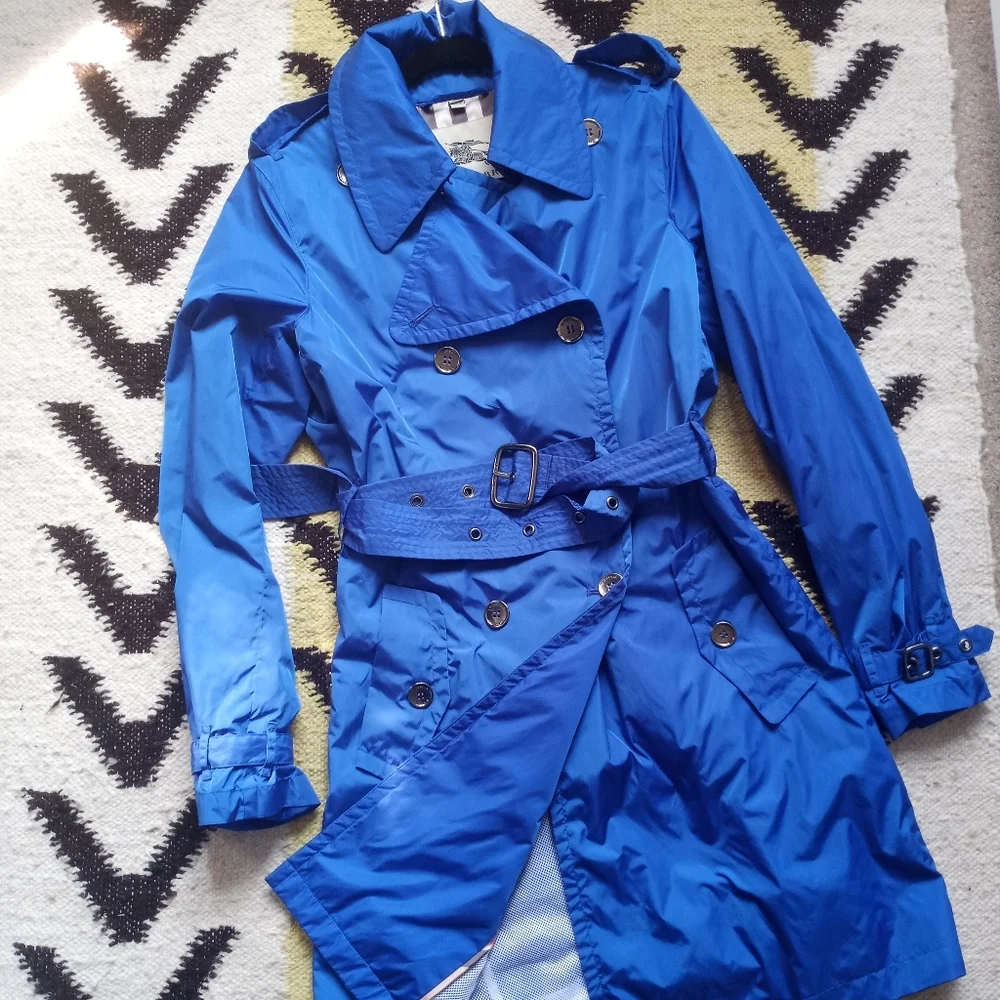 Burberry Blue Windbreaker Nylon Trench Coat - Picture 4 of 16